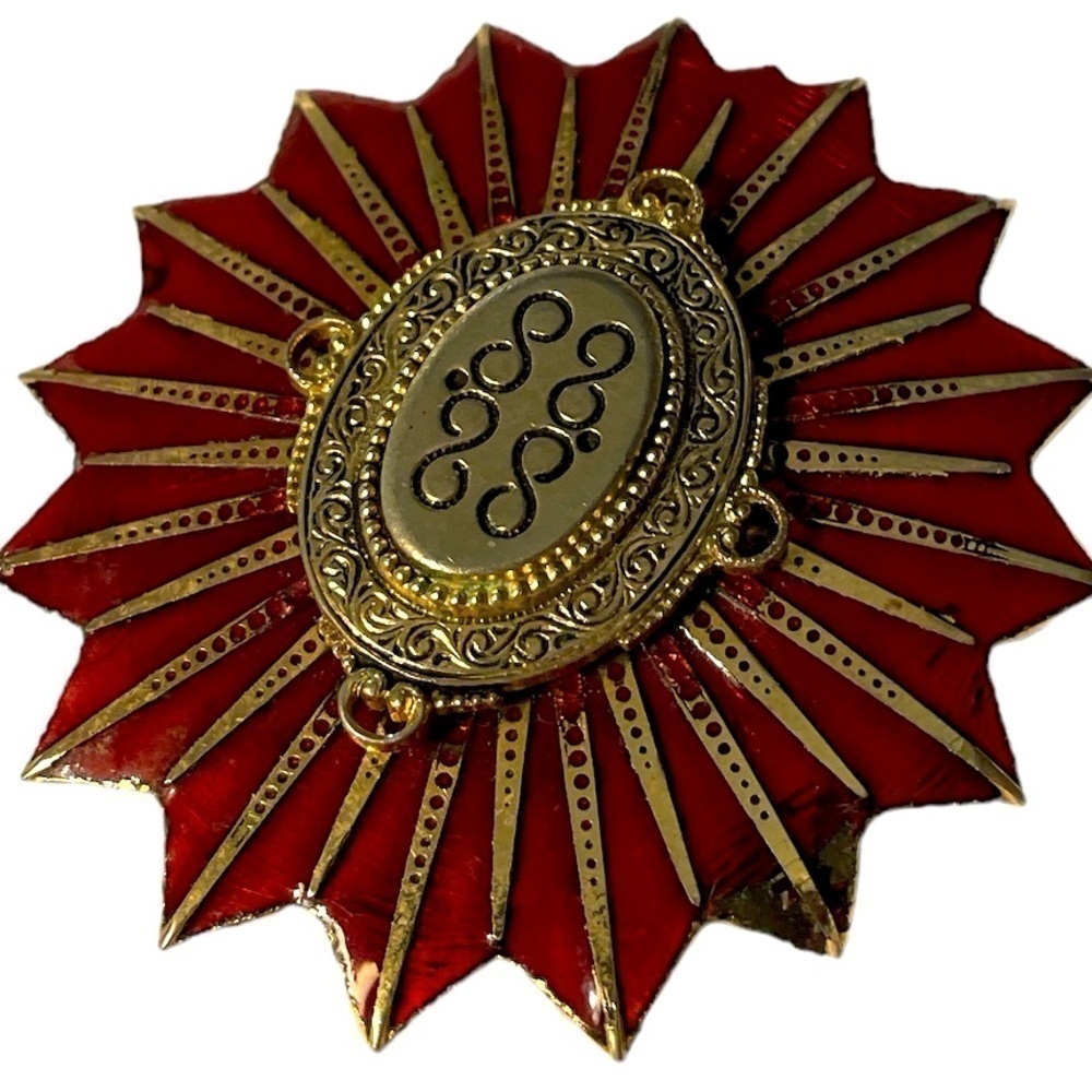 Vintage Red Enamel Brooch